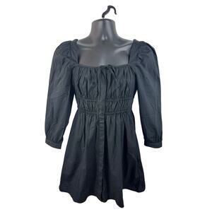 J Crew Cinched Waist Cotton Poplin Dress Black Size 2 Cottage Boho